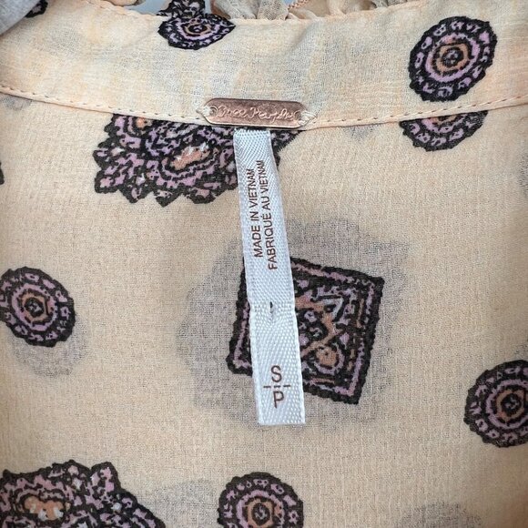 Free People Turn Turn Balloon Sleeve Printed Mini Swing Dress Size Small - Picture 2 of 14